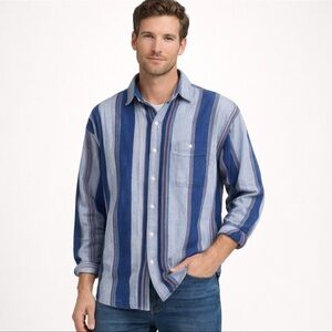 Rustic Outfitter Men’s Striped Flannel Shirt Medium Blue Button Front Cotton